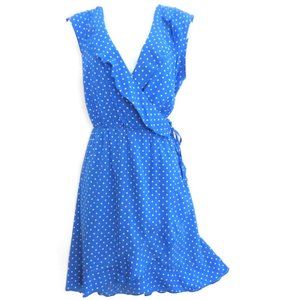 Brave Soul London Dress Polka Blue Tulip Ruffles Wrap Tie M